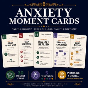 Tarjetas para momentos de ansiedad, tarjetas imprimibles para afrontar la ansiedad, herramienta de apoyo para controlar los pensamientos excesivos (descarga digital)