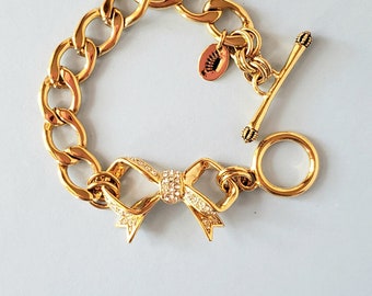 Juicy Couture Bracelet.bow Bracelet.rhinestone Bracelet.gold Ton Bracelet.link  Btacelet.vintage Bracelet.chain Bracelet Gift Jewelry 