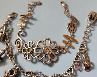 Vintage Brighton Charm Bracelet: Silver Plated Floral Design
