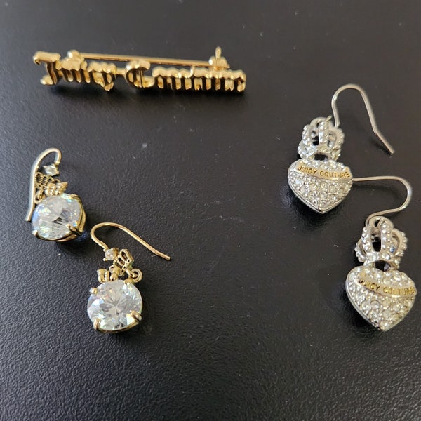 Juicy Couture Heart Earrings . Juicy Couture Crystal Stud  Earrings . Juicy Gold ton Brooch. Choose One