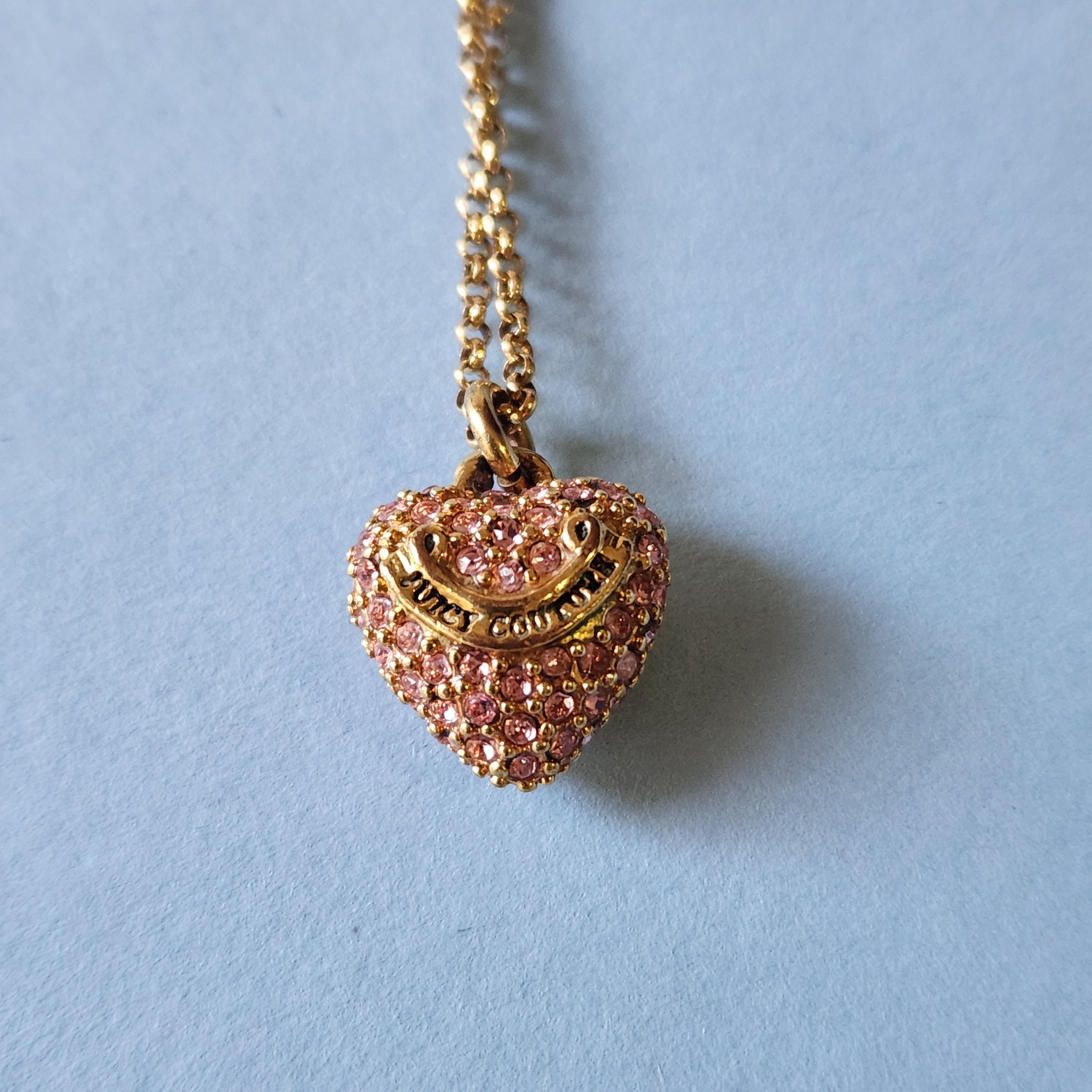 ジューシークチュール♡ハートラインストーンロゴネックレス Vintage Y2K Juicy Couture Choker Chain Rhinestones Heart J
