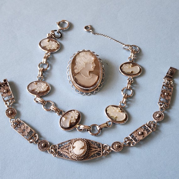 Vintage Cameo Silver Bracelet.  Silver 925 Cameo … - image 1