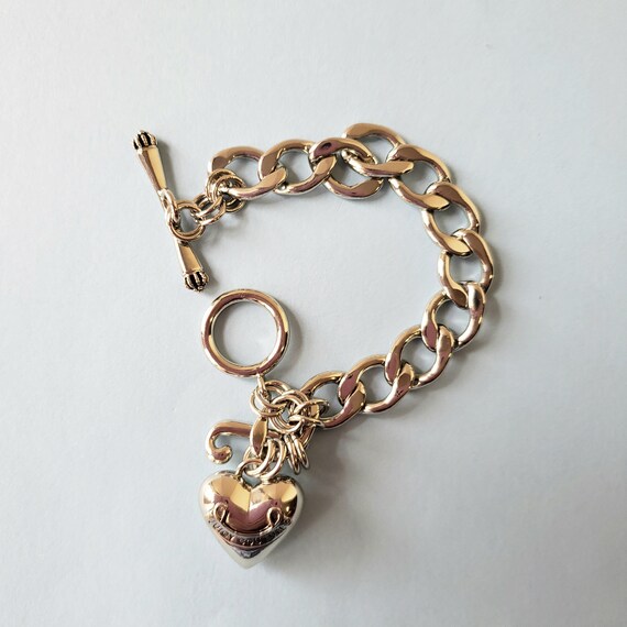 Juicy Couture Heart Bracelet.silver Ton Charm Bracelet.juicy Couture Jewelry .juicy Link Chain Bracelet.juicy Heart Chunky Chain Bracelet 