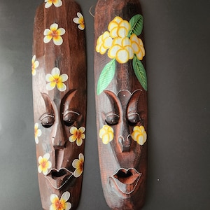 Wooden Hand Painted Mask. Hand Carved Wall Wooden Mask. Floral Carved Wooden Mask. Wall Decor Wood Mask. Carved Floral Wood Mask.