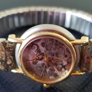 SelecTime Women Watches.Vintage Women Natural Jasper Watches.Expansion Band Jasper Dial Women Wristwatch.ART DECO Natural Stone Ladies Watch