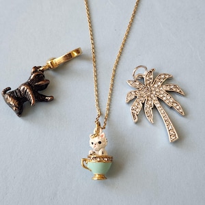 Juicy Couture Palm Tree Charm Pendant. Juicy Couture Yorkie Charm. Juicy Couture Kitty Cat  in Cup  Necklace. Gold  ton Jewelry. Choose One