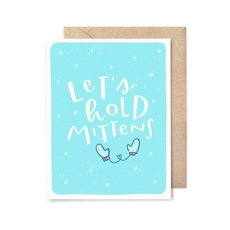 cute holiday card let/'s hold mittens