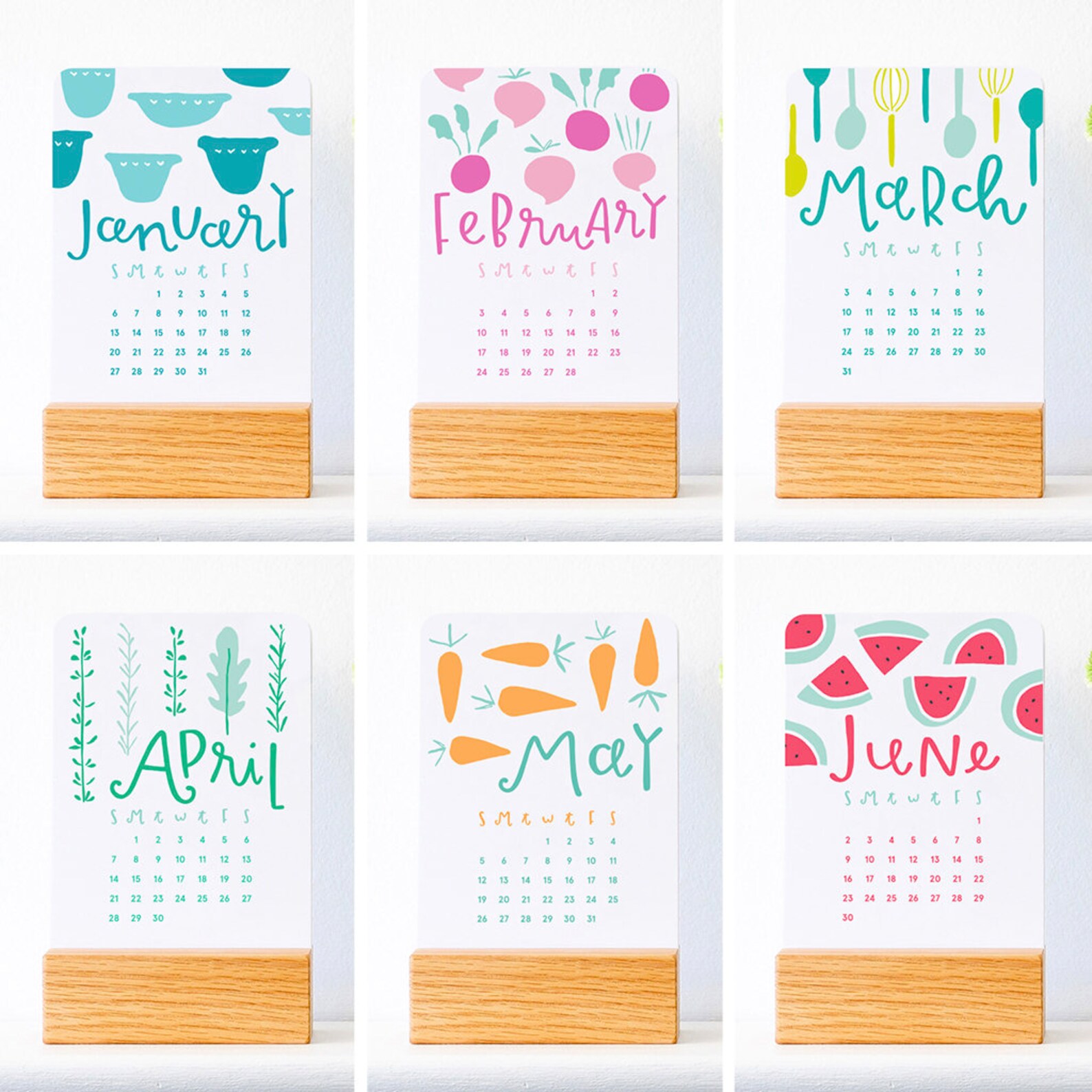 2021 kitchen calendar with wood stand Etsy