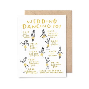 cartão de casamento engraçado em papel dourado - dança de casamento 101