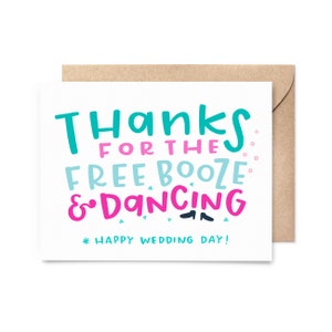 drôle de carte de mariage - merci pour l’alcool gratuit et la danse