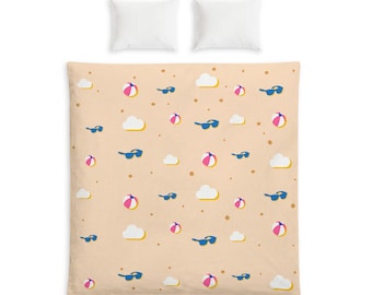 Funda nórdica de algodón con estampado de pelotas de playa y nubes / Ropa de cama de verano