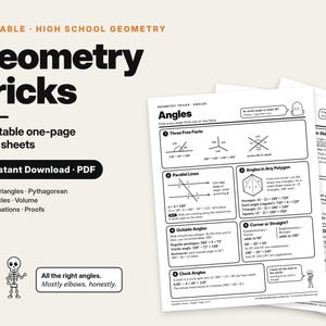Geometry Tricks Cheat Sheets, 8 Printable High School Geometry Study Guides, Angles, Pythagorean, Circles, Proofs, Homeschool PDF
