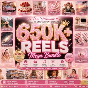 Ultimate 650K Reels Bundle Viral Content Library Faceless Videos Instagram TikTok Editing Assets Instant Download