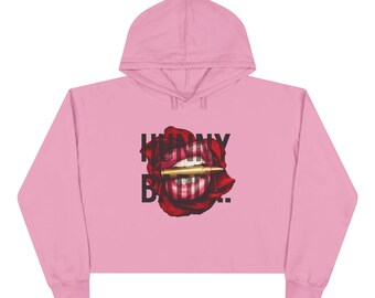 Hunny Badd Cropped Hoodie, Statement Graphic Pullover, Soft Girl Era Sweatshirt