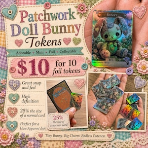 Patchwork Doll Bunny Tokens – Mini Foil Collectible (Set of 10)