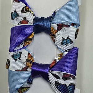 Purple & Blue Butterfly Hair Clip Set | Small Boutique Bows | Tiny Alligator Clips | Handmade Girls Accessories | Colorful