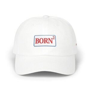 BORN (Again) embroidered patch Cap | white dad hat, minimalist logo, casual adjustable | Christian