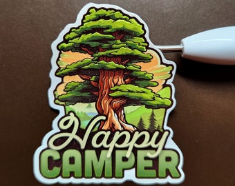 Happy Camper Sticker.  Outdoors, Nature, Adventure.  Laptop, Water Bottle, Car, Camper sticker.