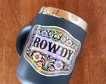 Personalized Western Buckle Decal, Silver Holographic Sticker, Custom Name Tag