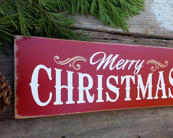 MERRY CHRISTMAS, Wooden Sign.  Painted Christmas Sign.  Christmas Decor.  Holidays.  Folk Art Primitive