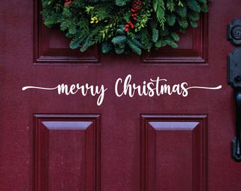 MERRY CHRISTMAS Door Decal, Holiday Decal, Vinyl Wall Art,  Custom Vinyl Lettering