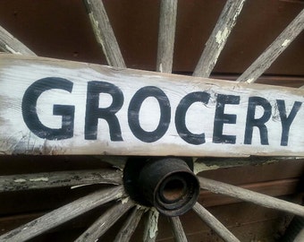 GROCERY SIGN. Primitive Sign. Hand Lettered on weathered reclaimed wood.  Kitchen Decor.  Painted wooden Sign.