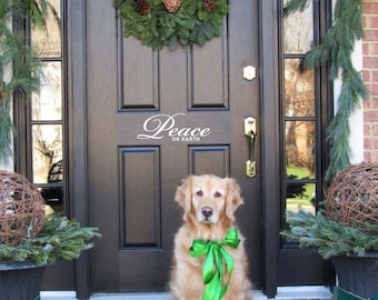 Christmas Door Decal, "Peace on Earth" Vinyl Lettering