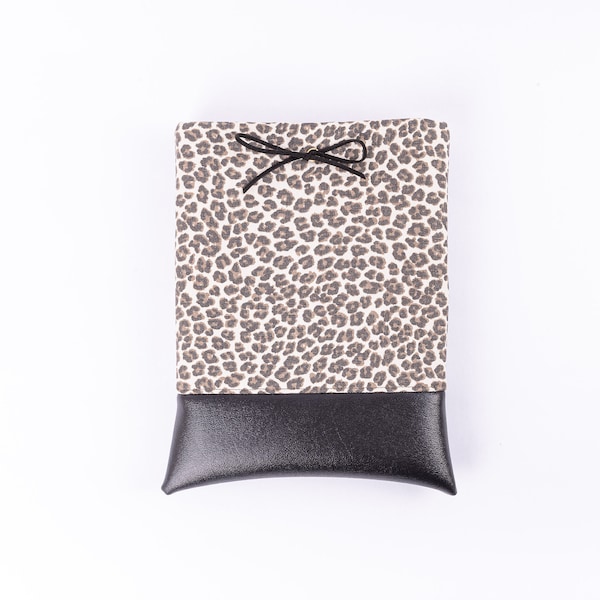 Leopard Print Book Sleeve or Kindle Sleeve - Lightly Padded with Closure and Faux Leather Bottom