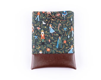 Nutcracker in Evergreen Book Sleeve - Rifle Paper Co. Holiday - With Faux Leather Bottom & Tie