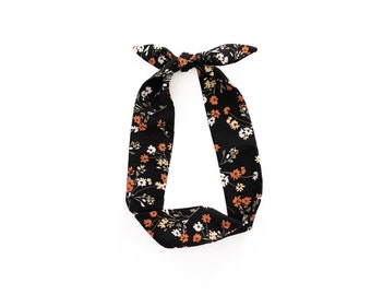 Black Floral Hair Scarf - Small or Large - Perfect Fall Accessory!