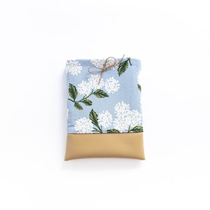Hydrangea in Light Blue - Book Sleeve or Kindle Pouch - Rifle Paper Co. - Faux Leather