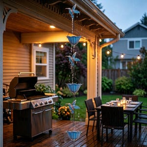 Hummingbird Lotus Cup Metal Rain Chain, Decorative Garden Water Diverter, Villa Porch Decor