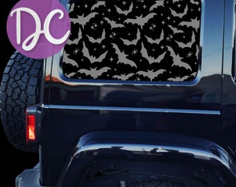 Calcomanía para ventana de auto con diseño de murciélagos brillantes que cubre toda la superficie.