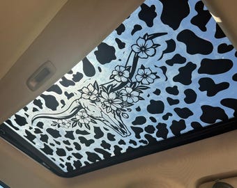 Calcomanía para techo corredizo de auto con estampado de cuernos largos y vaca