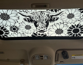 Calcomanía para techo corredizo de coche con vaca de las Tierras Altas y girasoles