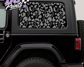 Vinilo decorativo para ventana de coche con diseño de rayos y estampado de leopardo.