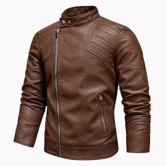 Men’s Biker Jacket, Retro Stand Collar Moto Jacket, Motorcycle Coat, Winter Casual Rider Outerwear