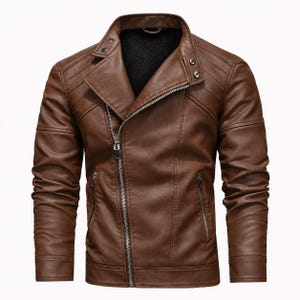 Men’s brown sheepskin leather biker jacket with retro stand collar, metal zipper closure, warm fleece lining, and classic motorcycle style for fall and winter wear.
#BikerJacket #LeatherJacket #MotoJacket #MensJacket #Sheepskin #BrownJacket #RiderJacket #RetroJacket #WinterJacket #MotoStyle #MensFashion #BikerStyle #LeatherWear #MensCoat #WarmJacket #StandCollar #RiderWear #GiftForHim #MensStyle #Outerwear