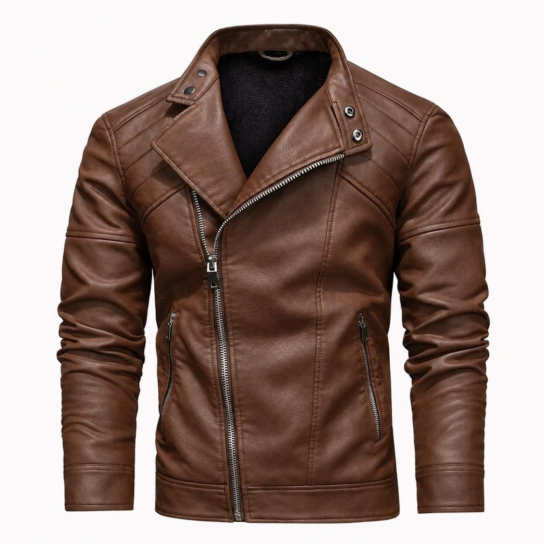 Men’s brown sheepskin leather biker jacket with retro stand collar, metal zipper closure, warm fleece lining, and classic motorcycle style for fall and winter wear.
#BikerJacket #LeatherJacket #MotoJacket #MensJacket #Sheepskin #BrownJacket #RiderJacket #RetroJacket #WinterJacket #MotoStyle #MensFashion #BikerStyle #LeatherWear #MensCoat #WarmJacket #StandCollar #RiderWear #GiftForHim #MensStyle #Outerwear