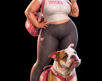 Ragazza paffuta con bulldog