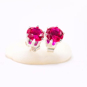 Lab Created Ruby Stud Earrings 1.25 Carat each (2.5 CTW) in Sterling Silver