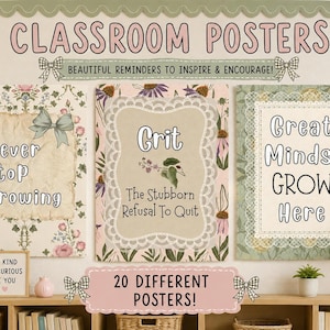 Set di 20 poster per la classe, stile cottagecore, per una mentalità di crescita – Arte digitale da parete