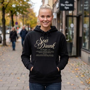Spa Drunk script text hoodie, Esthetician Uniform, Massage Therapist, Head Spa Apparel