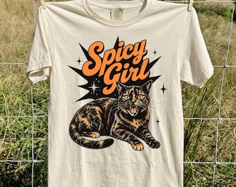 Koszulka z grafiką Spicy Girl Tortoiseshell Cat, styl vintage, dla miłośników kotów