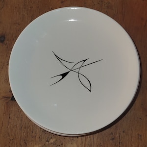 Vintage Mid Century Modern Black White Royal China USA -  “Flight” bird pattern -  bowls, plates, cups, saucers - Very Rare Find!