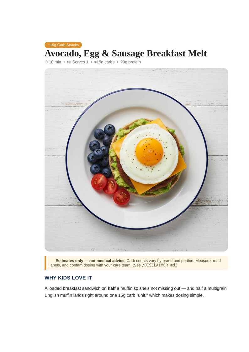 Type 1 Diabetes Cookbook for Kids, 50 Low Carb Recipes with Carb Counts, Printable PDF image 1