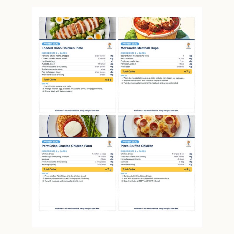 Rezeptkarten für Typ-1-Diabetes, 50 druckbare kohlenhydratarme Snacks und Mahlzeiten für Kinder mit Kohlenhydratangaben, Englisch und Spanisch Bild 5