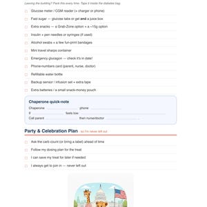Kit Escolar para Diabetes Tipo 1 (Imprimível), Cartão para Professor de Diabetes Tipo 1, Lista de Verificação para Reunião do Plano 504 de Gerenciamento de Diabetes, Lista de Itens Essenciais para Passeios Escolares, PDF de Volta às Aulas imagem 4