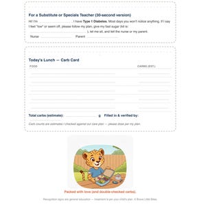 Kit Escolar para Diabetes Tipo 1 (Imprimível), Cartão para Professor de Diabetes Tipo 1, Lista de Verificação para Reunião do Plano 504 de Gerenciamento de Diabetes, Lista de Itens Essenciais para Passeios Escolares, PDF de Volta às Aulas imagem 3