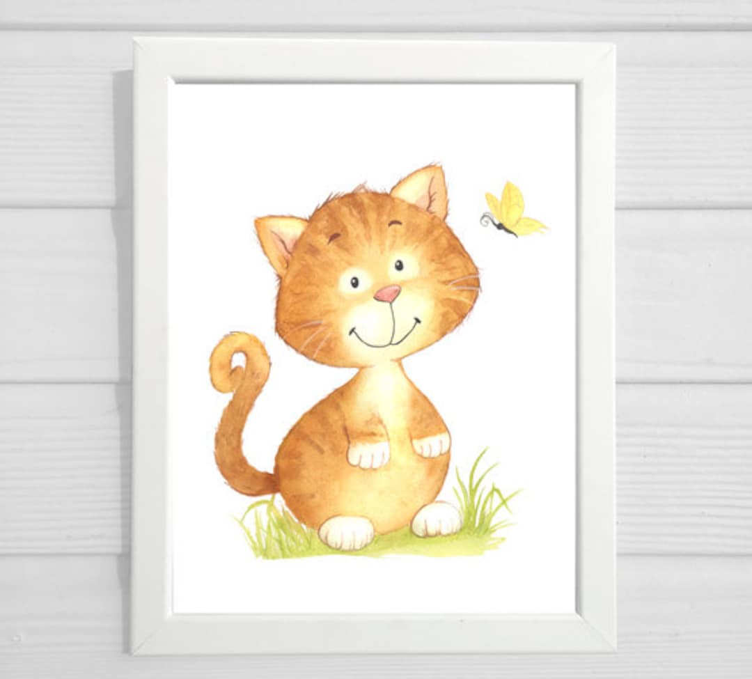 Cute Cat and Butterfly Wall Art Digital File 8.5x11 Etsy